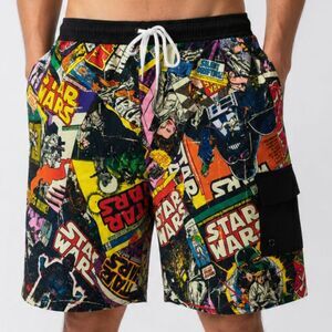 Star Wars Comic Print Board Shorts Swim Trunks Mens Size 38 Retro Surf Skater